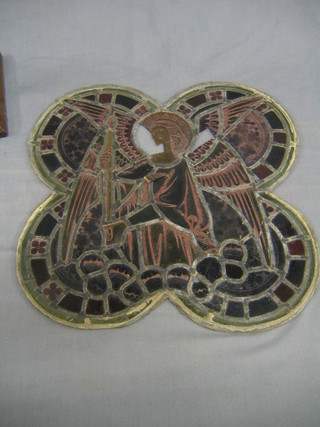 An 18th/19th Century stained glass panel of an angel (some glass missing) 19"