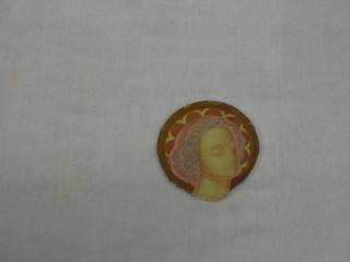 An 18th/19th Century circular stained glass panel, head and shoulders of a lady 3" (slight chip to edges)