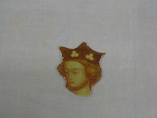An 18th/19th Century stained glass panel, head of a crowned and bearded gentleman 4"