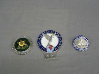 A Royal Air Force Association car badge, a Burma Star Association car badge and a Mercedes Benz car badge