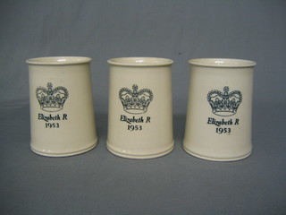 3 Royal Doulton pint tankards to commemorate Coronation of QEII 1953