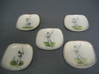 5 Sunderland pottery ashtrays decorated Jack Hobbs, Frank Worrel and 3 Mathew Tate