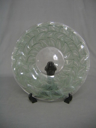 A circular Lalique glass bowl with fern pattern to the rim, centre mark R Lalique France, 12"