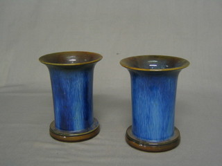 A pair of Bourne Denby blue glazed flared vases, 6"