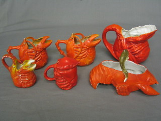 6 various pottery jugs in the form of lobsters
