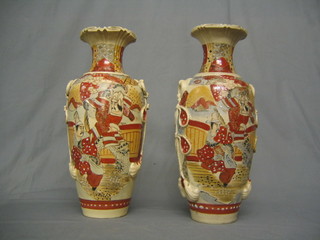 A pair of late Satsuma pottery vases 16" (slight chips to rim)