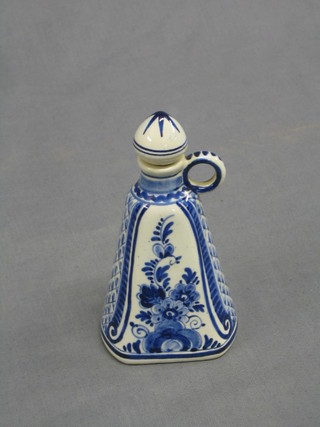 A 20th Century Delft flask of triangular waisted form, the base marked Delft Blauw hand painted in Holland 3"