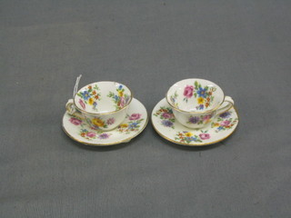 2 Foley miniature china cups and saucers with floral decoration  (1 f and r)