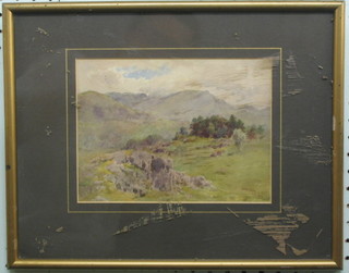 Cuthbert Rigby, watercolour drawing "Mountain Scene with Trees" 7" x 8" signed