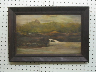 A Victorian oil painting on board "River Scene with Torrent" 8" x 12"