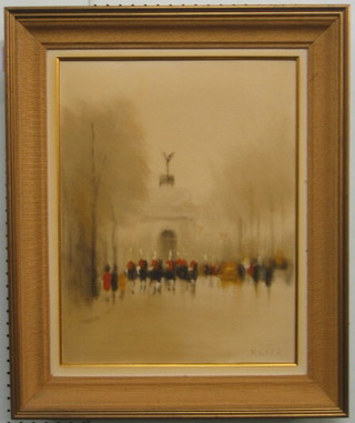 Anthony Klitz, impressionist oil on canvas  "Study of Life Guards at Hyde Park Corner" 18" x 14"