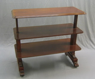 A Victorian rectangular mahogany telescopic 3 tier buffet, raised on scroll supports 44"