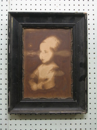 19th Century "silhouette" of a young child contained in an ebony frame 10" x 7"