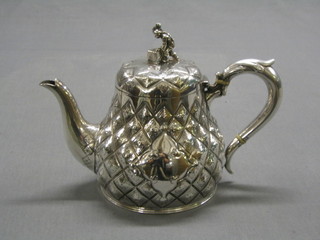 A handsome Victorian pineapple shaped teapot, the finial in the form of a Chinaman with tea chest, base marked WS