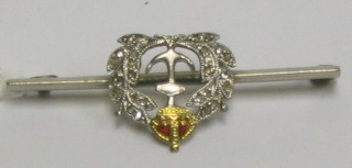 A lady's white gold, enamel and diamond Royal Navy Sweetheart's bar brooch  set diamonds
