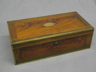 A Victorian rosewood and brass  banded writing slope, the lid with plaque marked G Lawley Lyndsell 20"