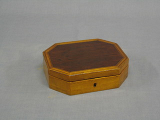 A 19th Century lozenge shaped rosewood and crossbanded trinket box with hinged lid 7"