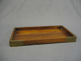 An Oriental hardwood tray with gilt metal mounts 17"