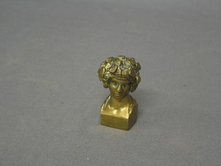 A cast brass head and shoulders portrait bust of a lady 2"