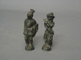 A pair of spelter figures of standing Knight and Cavalier 3 1/2"