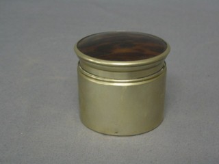 A silver plated dressing table jar with simulated tortoiseshell lid