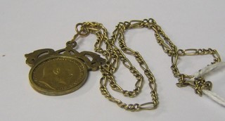 An Edward VII 1902 half sovereign mounted as a pendant and hung on a fine gold chain