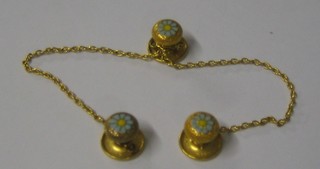 3 gold and turquoise set dress studs and a gold chain