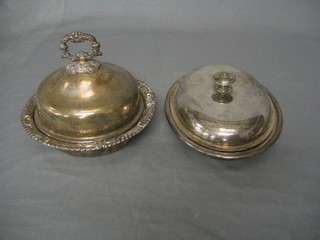 An oval silver plated 3 section entree dish 8" and a circular silver plated muffin dish and cover