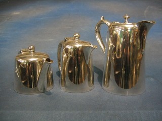 A 3 piece silver plated hotelware tea service comprising hotwater jug, teapot and cream jug