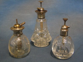 3 various cut glass perfume atomisers