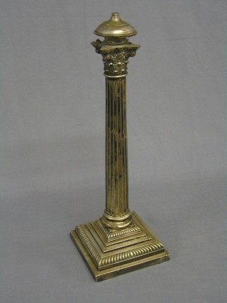 A silver plated lamp base with Corinthian column capital 17"