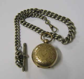 A silver curb link watch chain and a gilt metal sovereign case (f)