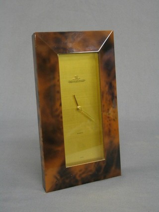 A 20th Century Quartz desk clock with rectangular gilt dial contained in a tortoiseshell finished case by Jaeger Le Coutre