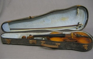 A violin with 2 piece back marked Hopf