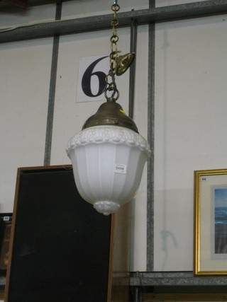 An Art Deco white glass hanging hall lantern