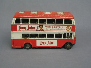 A tin plate model of a London Route Master double decker bus, marked Authentic London Double Decker bus and with Long John Scottish Whisky advertising, (some light rust and contact marks)