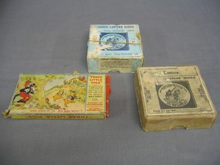 2  sets of W Butcher & Sons Junior Magic Lantern slides no. 500 Sweep and White Wash, together with Walt Disney Three Little Pigs lantern slides, boxed (3)