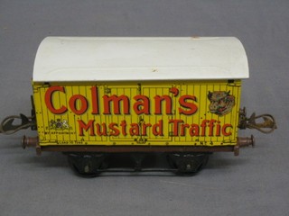 A Hornby Coleman's Mustard O gauge wagon (light rust mark to lid, plastic wheels)