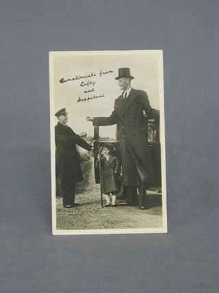 A black and white photograph of Lofty and Seppetani together with various modern autographs