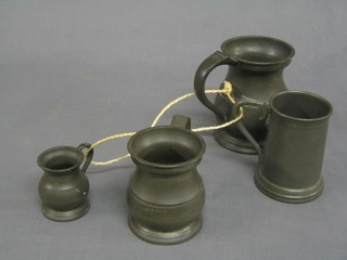 3 Victorian pewter baluster tankards and 1 other