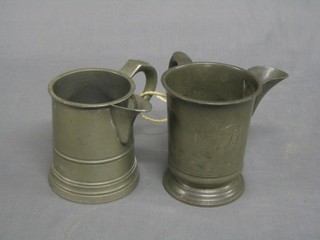 2 Victorian pewter pint spouted measures