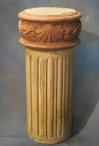A fluted stoneware terracotta capped garden pedestal 36"