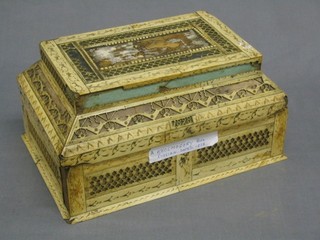 A  19th Century Eastern ivory box with hinged lid dated 1828 10" (heavily damaged)