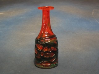 An orange Modena Art Glass club shaped vase 8"