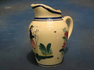 A faience Quimper jug, the base marked HB Quimper F295D 102RF and decorated a standing gentleman with whip, 7" (spout f)