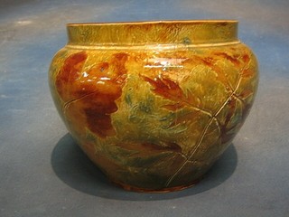 A circular Doulton jardiniere decorated Autumn leaves, base marked Doulton and incised BN, 8" (f and r)