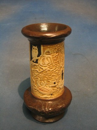 A Bretby vase decorated cockerells, the base marked Bretby 1859 9"