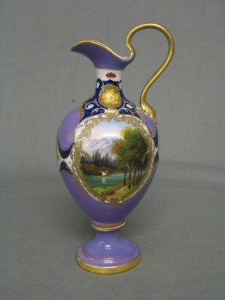 A Noritaki porcelain ewer with landscape decoration  10" (handle f and r)