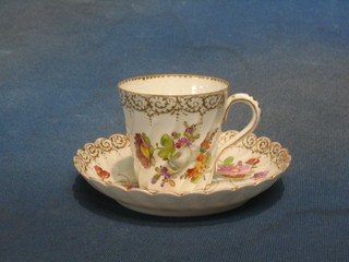 3 19th/20th Century Dresden cups and saucers with floral decoration (saucers marked Dresden)