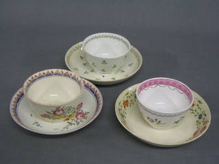 3 various 19th Century porcelain tea bowls and saucers